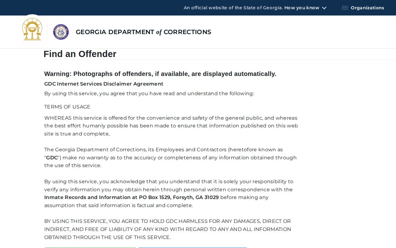 Georgia Department of Corrections offender search source for Putnam County state custody records