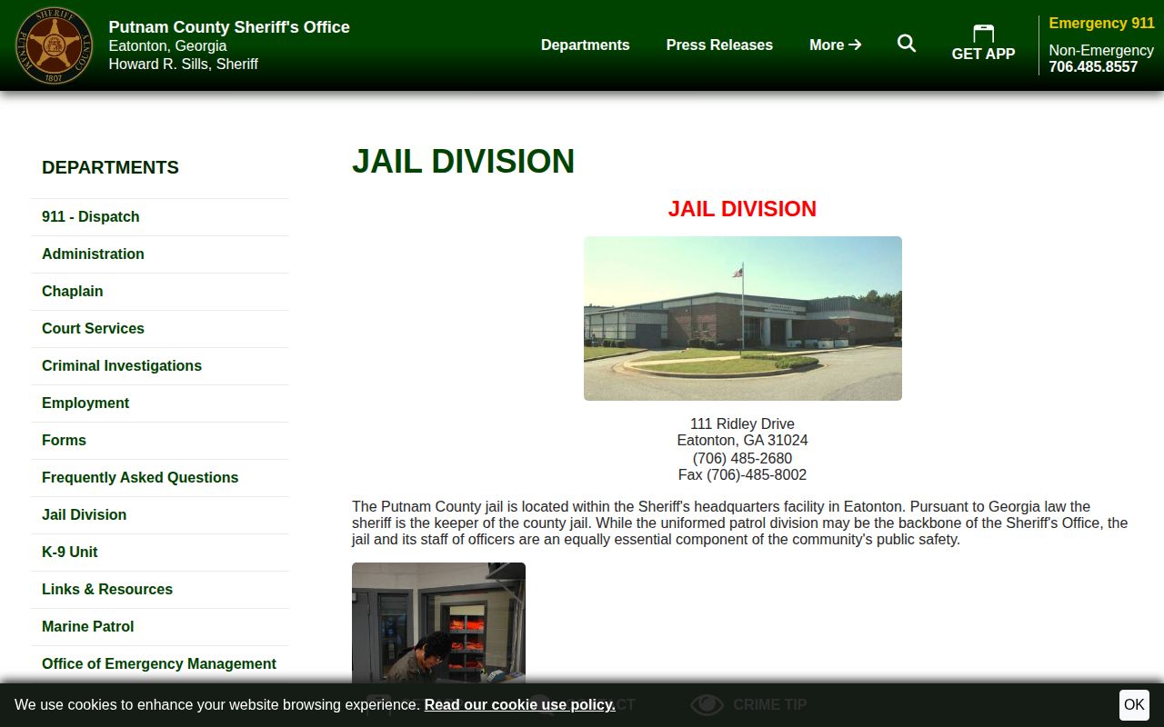 Putnam County Jail Division official booking records source