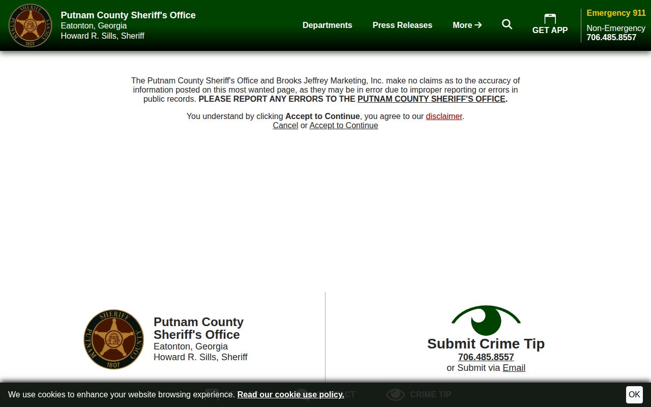 Putnam County Sheriff official most wanted disclaimer source