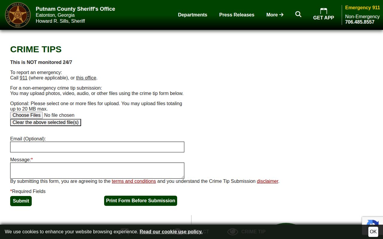 Putnam County Sheriff official crime tip interface source