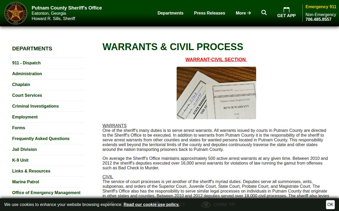 Putnam County Sheriff warrant and civil process source